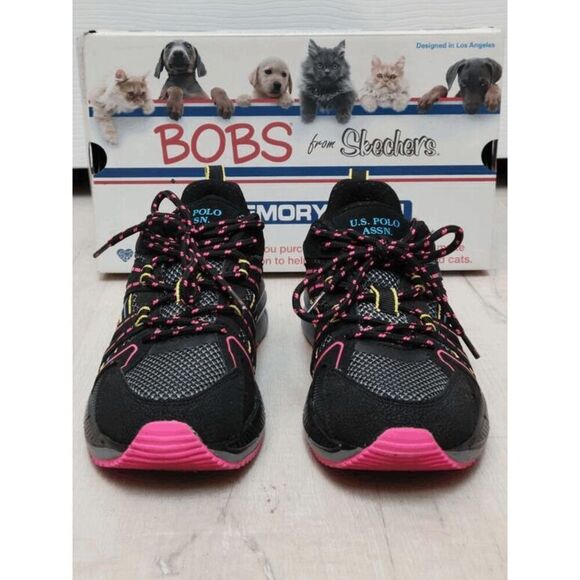 🇺🇸 US POLO ASSN Women’s Black Mesh Neon Pink Accent Athletic Sneakers SIZE 6.5 - Picture 3 of 15
